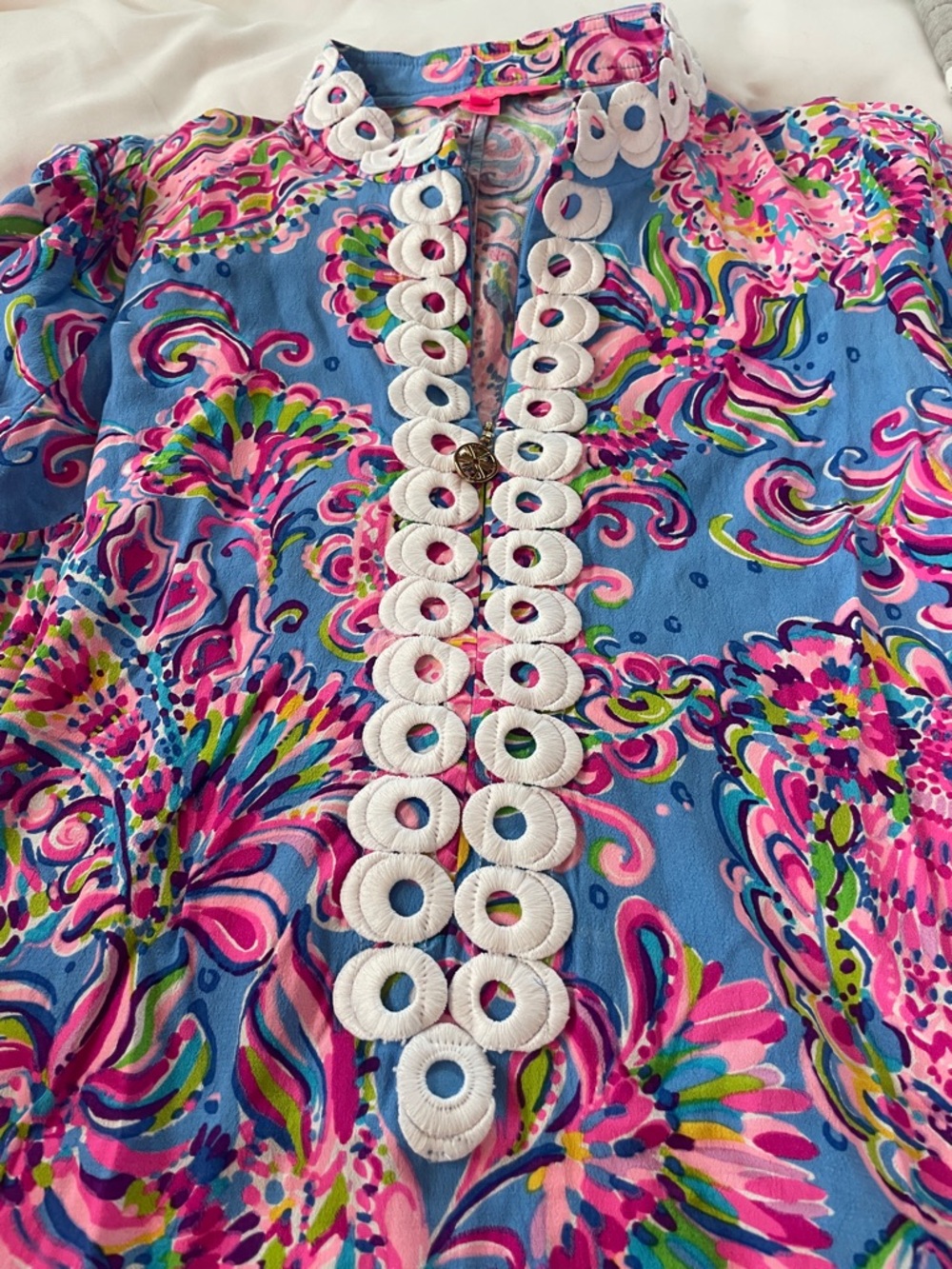 Lilly Pulitzer Blue Paisley Long-Sleeve Tunic Dress with White Trim - Picture 4 of 9